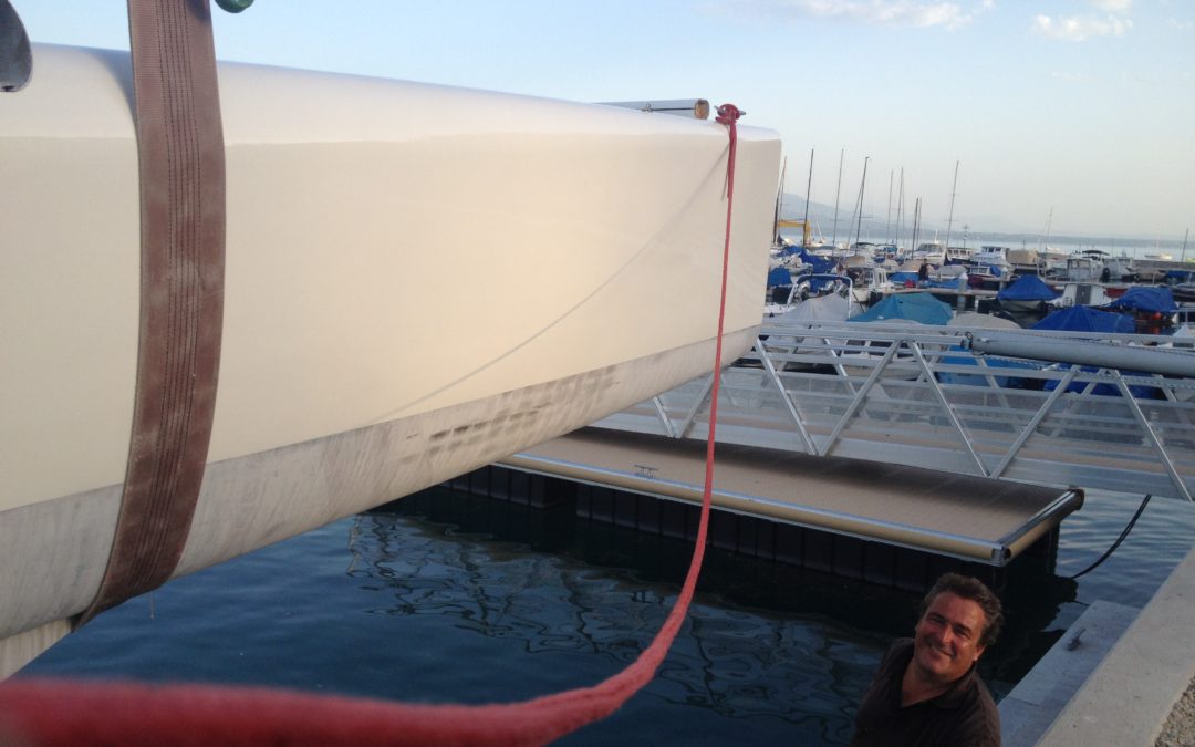 Août 2017 : mise à l’eau du catamaran à Rolle